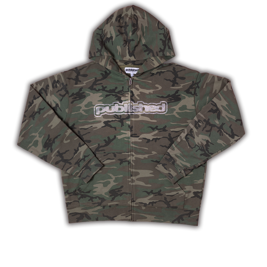 CAMO RHINESTONE ZIP HOODIE